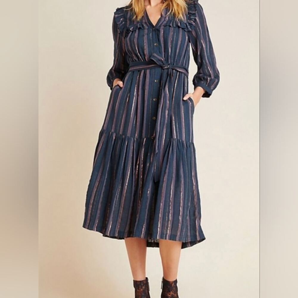 Anthropologie Wool Blend Midnight Ruffled Midi Dress - Picture 11 of 11